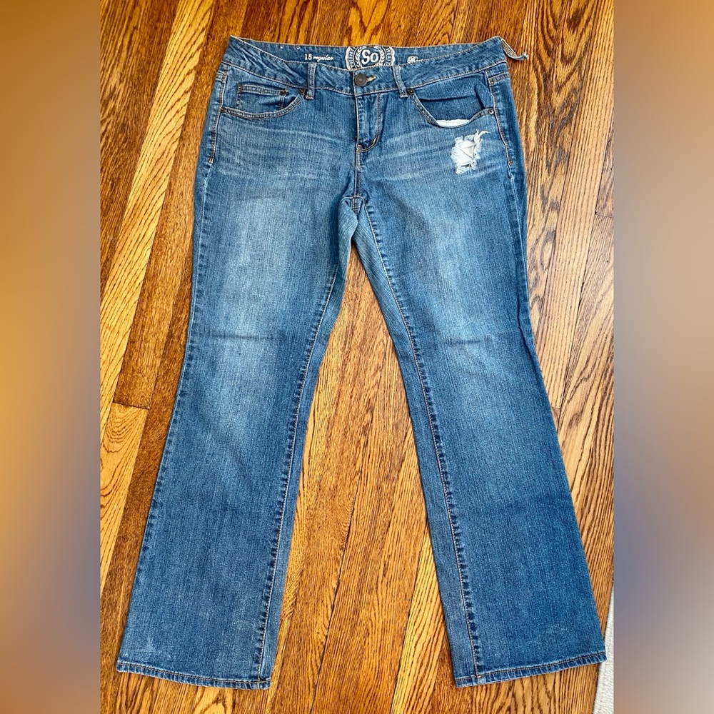 SO Blue Boot Cut Jeans size 15 juniors/womens size 12/14 low rise